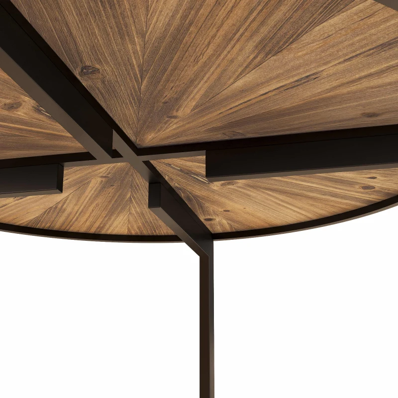 31.5" Round Coffee Table, Wooden Double Layer Coffee Table with Open Storage Space and Metal Legs for Living Room, Bedroom, Natural