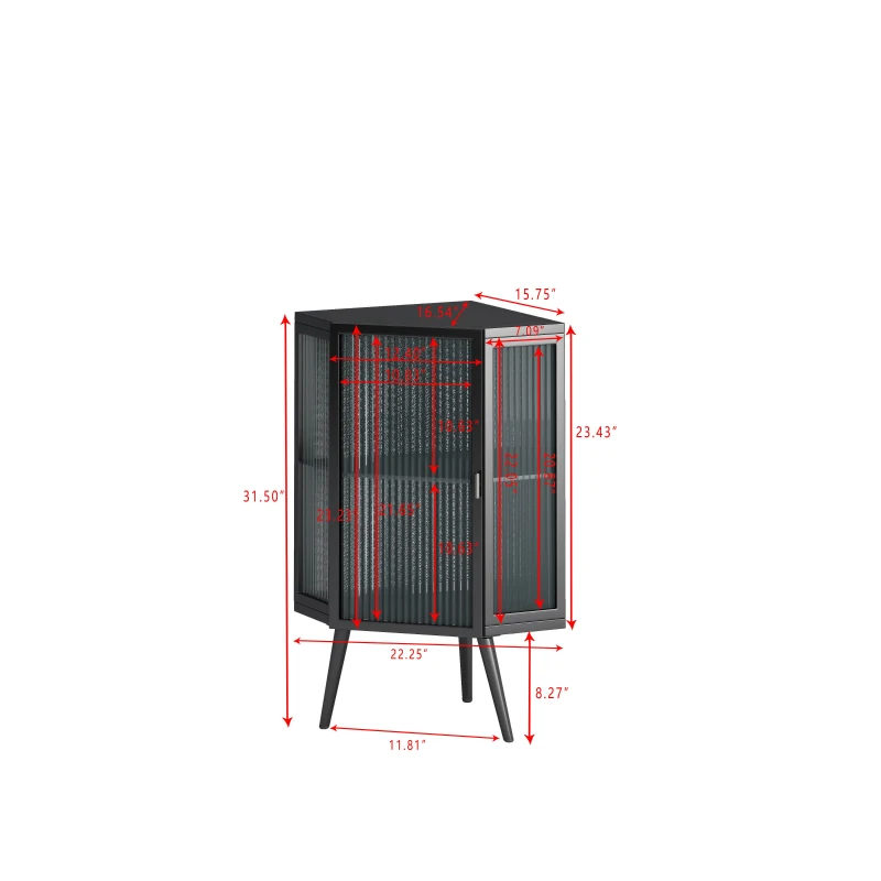 22.25" Floor Corner Cabinet with Tempered Glass Door & Storage Shelves for Bathroom, Living Room, Bedroom, Easy Assembly, 31.5" H, Black