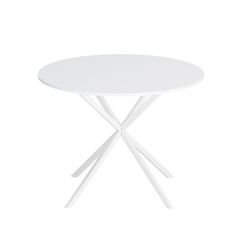 42.13'' Modern Cross Leg Round Dining Table, White Top, Two Piece Removable Top, Matte Finish Iron Legs, Easy Assembly, White