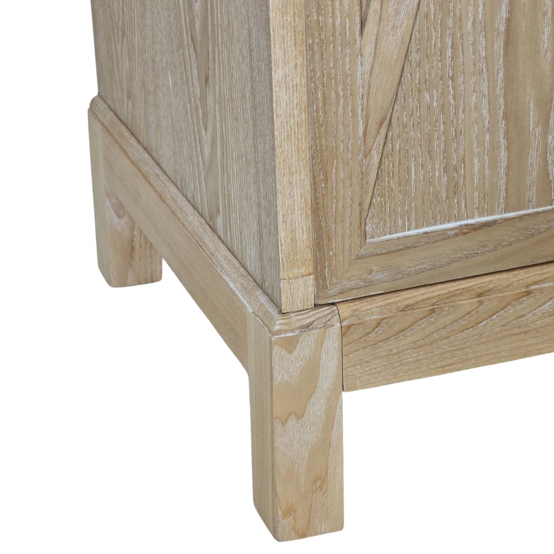 Modern 4-Door Cabinet with Mirrored Decorative Doors, Ample Storage, Solid Wood Legs, Easy Assembly, 59.84"L x 15.75"W x 31.89"H, Wood