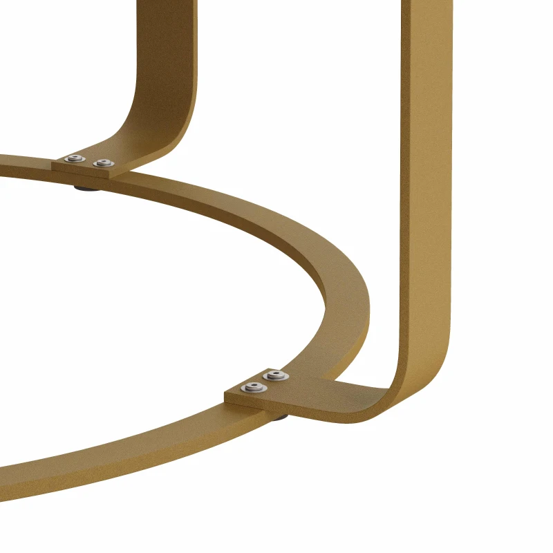 Modern Round Coffee Table, Wooden Carving Pattern with Metal Legs, Pine and MDF, 31.5"x31.5"x13.78", Natural+Gold