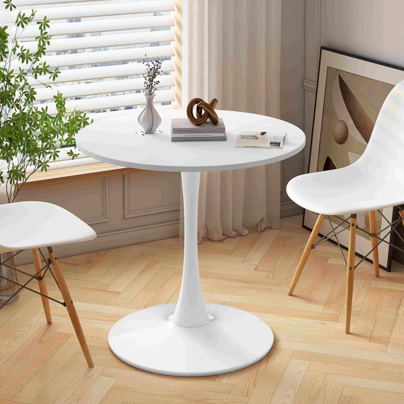 32" Modern Round Dining Table with MDF Top and Metal Base, Sturdy and Easy to Assemble, 220 lbs Weight Capacity, White