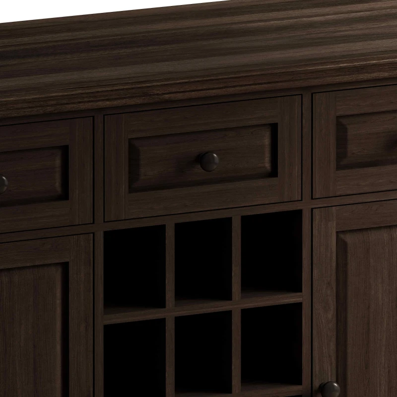 Vintage Style 3-Drawer 2-Door Storage Cabinet with 12-Grid Wine Rack, Adjustable Shelves, Anti-Tipping Design, 47.64"L x 17.13"W x 36.02"H, Brown