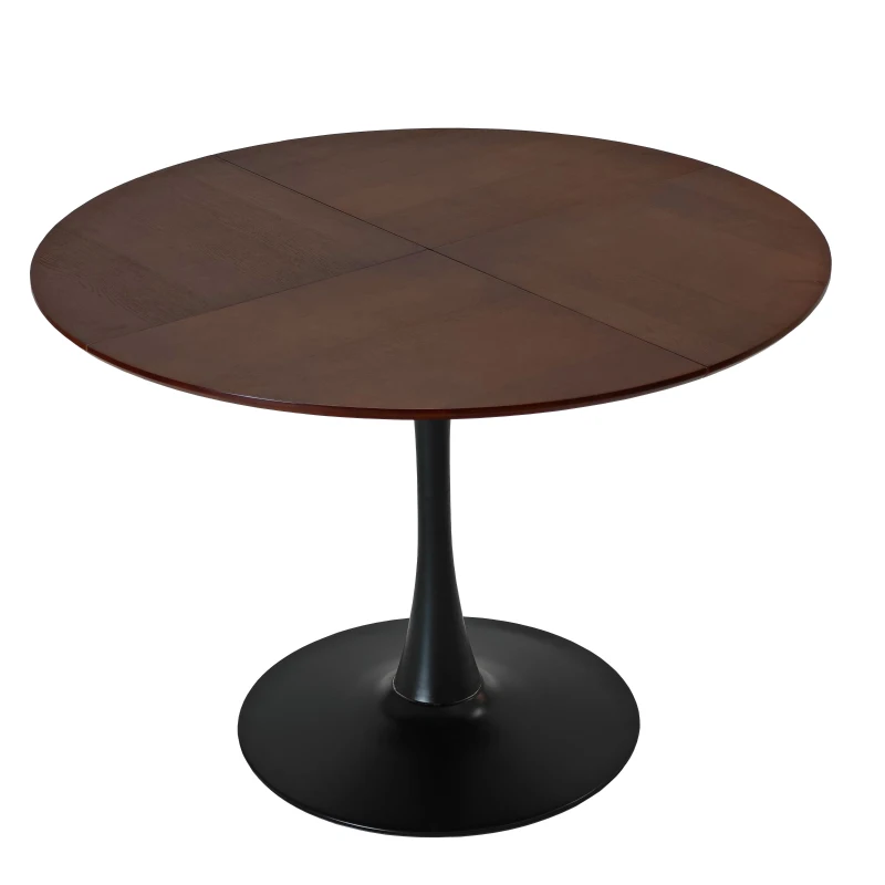 47.24" Modern Round Dining Table with Solid Wood Grain Top, Metal Base, and Easy Assembly, 220 lbs Weight Capacity, Brown Oak