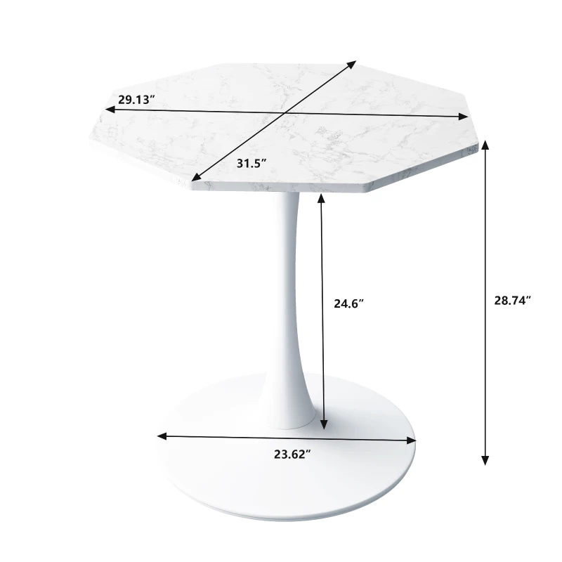 31.5" Modern Octagonal Coffee Table with Printed White Marble Table Top, Metal Base, Easy Assembly, and 220 lbs Weight Capacity, White Marble