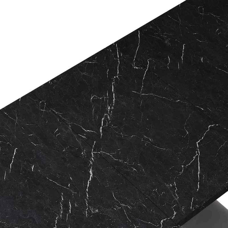 Modern Square Dining Table, Stretchable Printed Black Marble Table Top, MDF X-Shape Legs with Metal Base, 62.99"L x 31.5"W x 30.12"H, Black