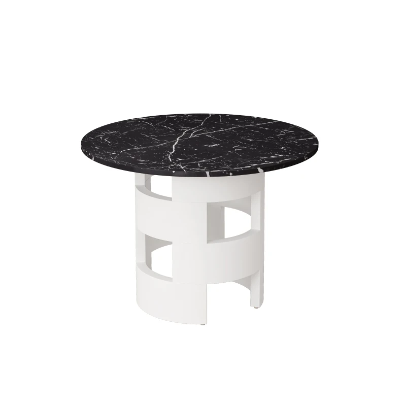 42.12" Modern Round Dining Table with Printed Black Marble Table Top, Sturdy MDF Base, Easy Assembly, 220 lbs Capacity, Black White