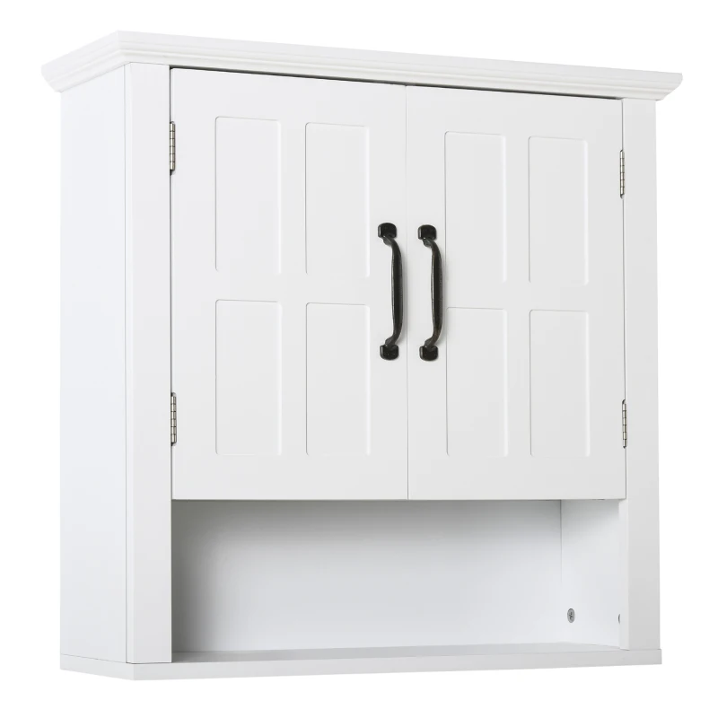 HOMCOM Wall Mount Bathroom Cabinet, Storage Organizer Kitchen Cupboard with 2 Doors and Adjustable Shelf White