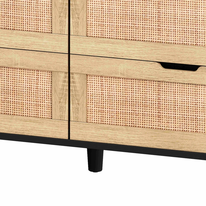 43.31" 6-Drawer Rattan Storage Cabinet with LED Lights and Power Outlet, Anti-Tip Design, Easy Assembly, 43.31"L x 15.75"W x 37.22"H, Black