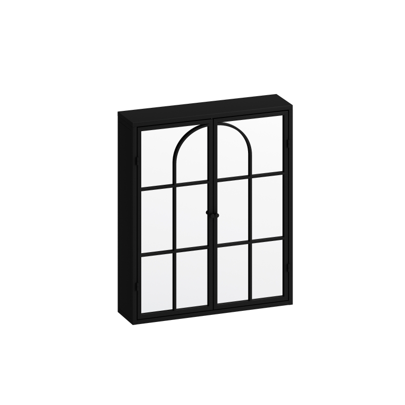 Vintage Two Door Wall Cabinet with Mirror, Three-Level Storage Space, Retro Style, Iron and Glass, 23.62"L x 5.91"W x 27.56"H, Black