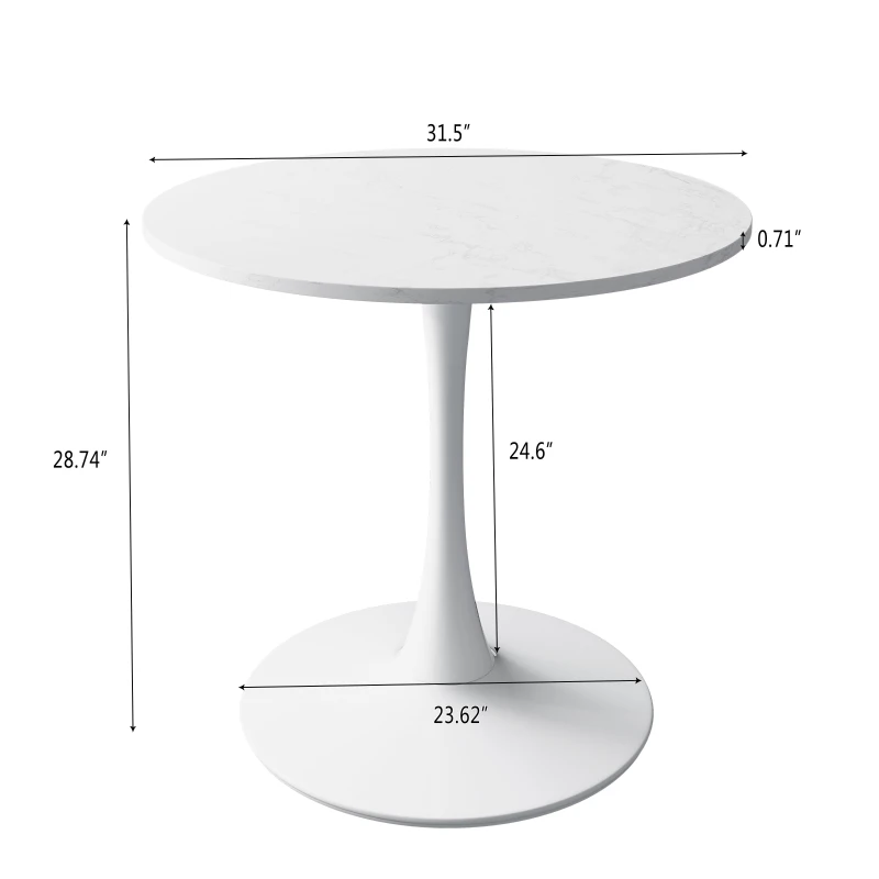 32" Modern Round Dining Table with Printed White Marble Top, Metal Base, Easy Assembly and Maintenance, 220 lbs Weight Capacity, marble