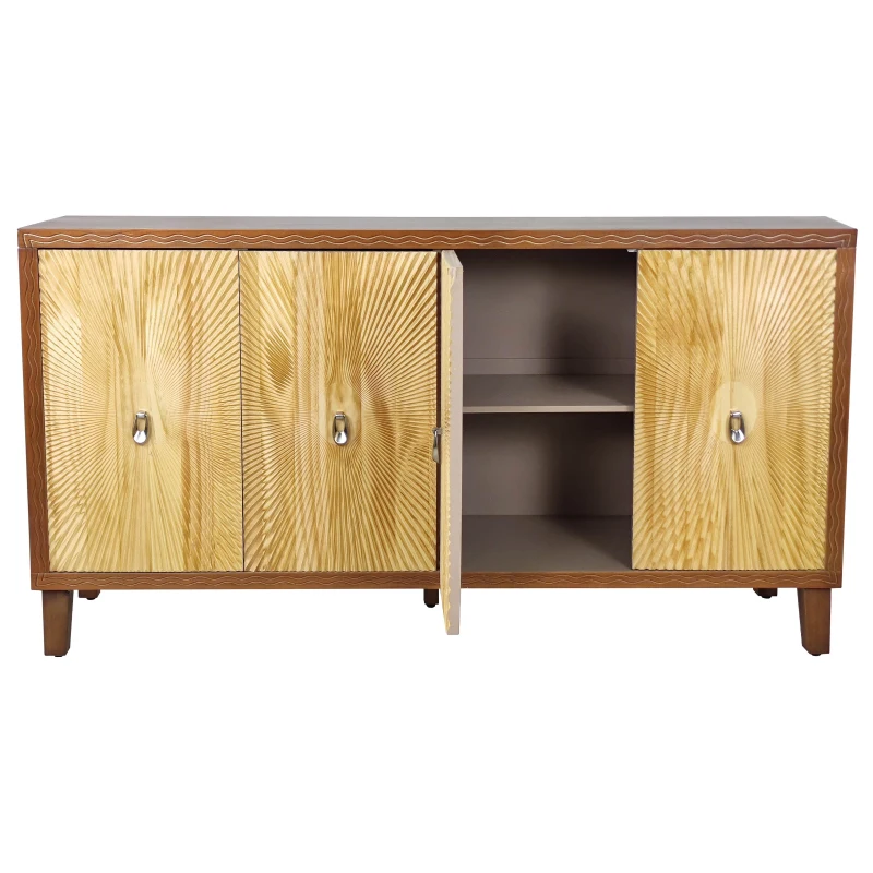 Vintage 4 Door Storage Cabinet, Carved Scatter Pattern Dining Sideboard, Large Buffet with Adjustable Shelves, Multifunctional Accent Cabinet for Living Room, 59.84" x 15.75" x 31.89", Brown