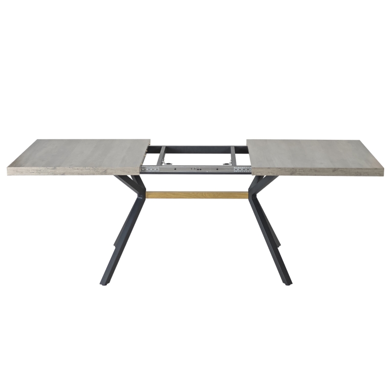 Retro Rectangular Stretch Dining Table, Retractable Top, MDF and Metal Construction, 78.74″ L x 35.43″ W x 29.52″ H, Grey