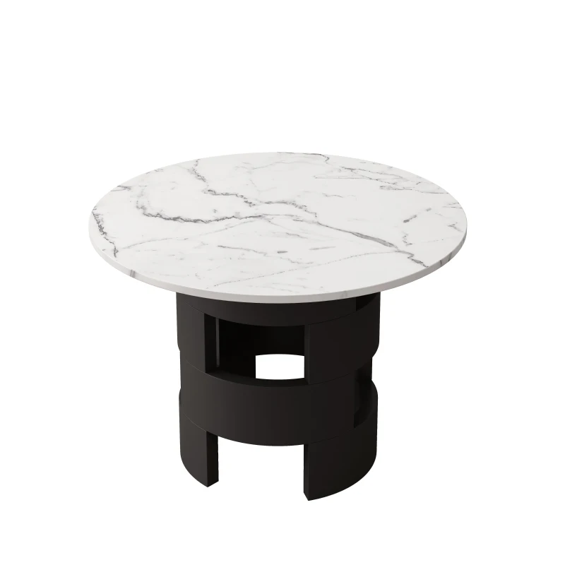 42.12" Modern Round Dining Table with Printed Black Marble Table Top, Sturdy MDF Base, Easy Assembly, 220 lbs Capacity, White+Black