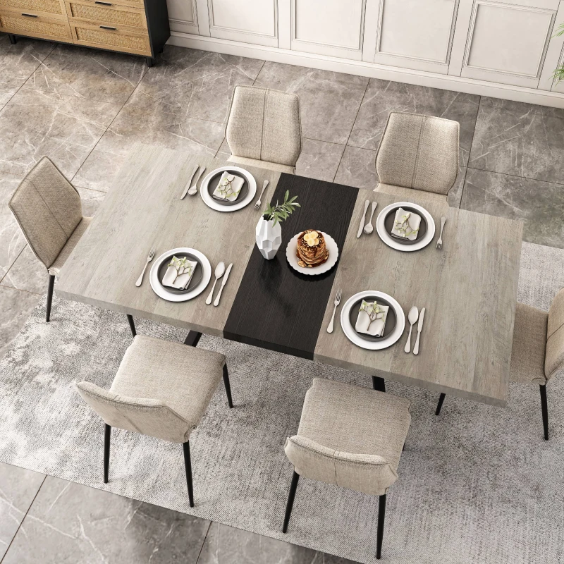 Retro Rectangular Stretch Dining Table, Retractable Top, MDF and Metal Construction, 78.74″ L x 35.43″ W x 29.52″ H, Grey