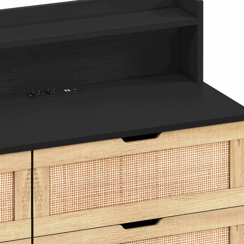 43.31" 6-Drawer Rattan Storage Cabinet with LED Lights and Power Outlet, Anti-Tip Design, Easy Assembly, 43.31"L x 15.75"W x 37.22"H, Black