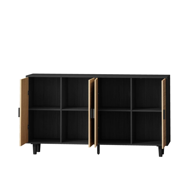 Elegant 4-Door Rattan Storage Cabinet, Adjustable Shelves, Easy Assembly, 62.2"L x 15.75"W x 34.25"H, Black