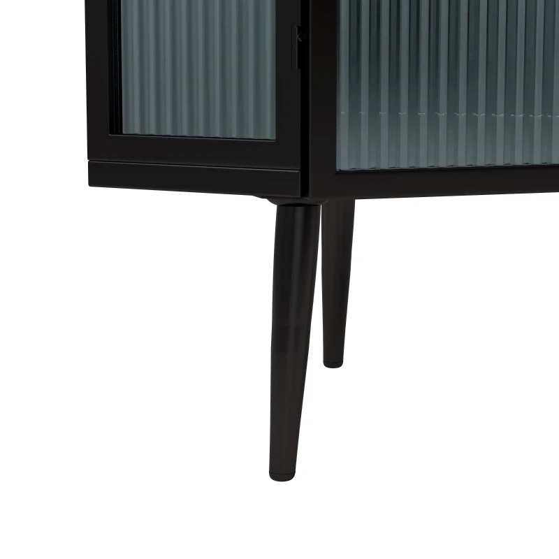 22.25'' Floor Corner Cabinet, Three Tiers with Tempered Glass Doors and Storage Shelves for Bathroom, Living Room, and Bedroom, 22.25"L x 16.75"W x 43.3"H, Black
