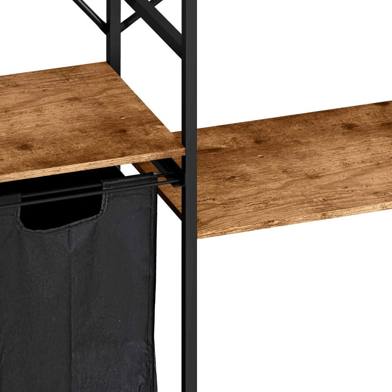 Portable Wardrobe Clothes Rack, Freestanding Clothing Rack with Bottom Mesh Storage, Premium Oxford Cloth Bag, 47.24"L x 15.75"W x 72.05"H, Black+Brown