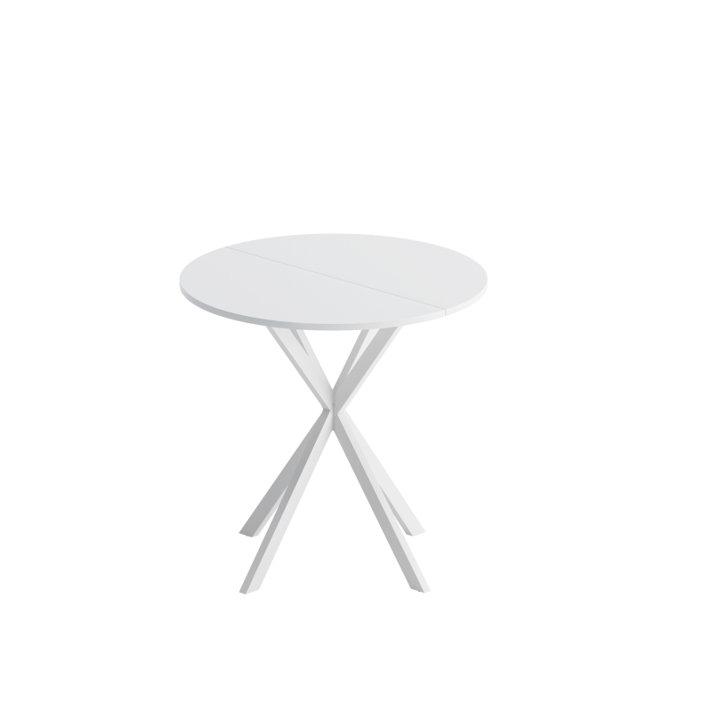 31.5'' Modern Round Dining Table with Crossed Legs, Two Piece Detachable Table Top, Matte Finish Iron Legs, Easy Assembly and Maintenance, White