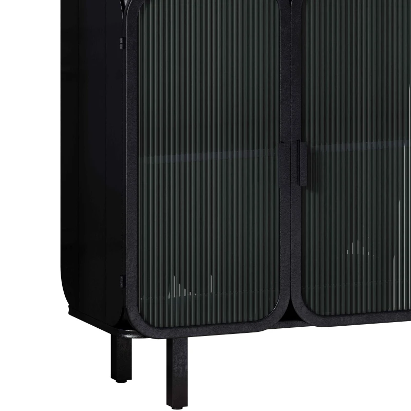 40.94" Glass Doors Modern Three-Door Cabinet with Two-Tier Storage and Fir Wood Top for Entryway, Living Room, Home Office, Dining Room, Black+Brown