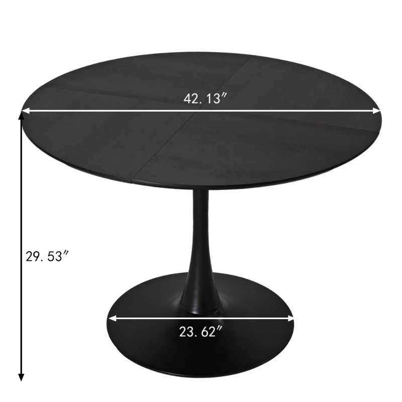 42.13" Modern Round Dining Table with Patchwork Solid Wood Veneer Top, Metal Base, and 220 lbs Weight Capacity, Black