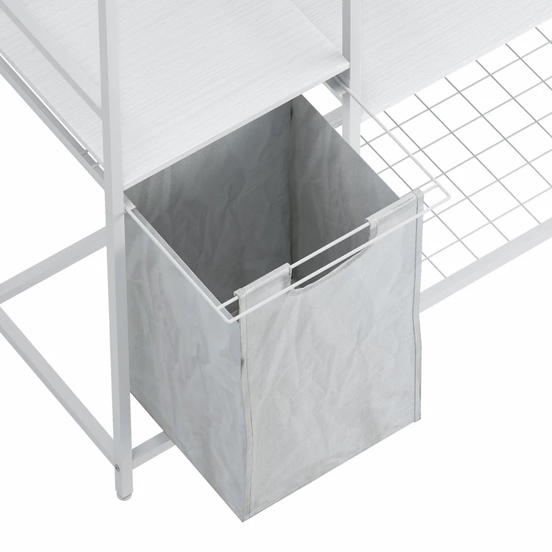 Portable Wardrobe Clothes Rack, Freestanding Clothing Rack with Bottom Mesh Storage and Oxford Cloth Bag, 47.24"L x 15.75"W x 72.05"H, White