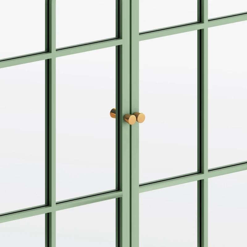 Vintage Two Door Wall Cabinet with Mirror, Three-Level Storage, Retro Style, Iron and Glass, 23.62"L x 5.91"W x 27.56"H, Green