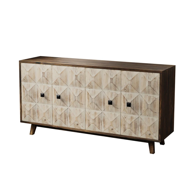 59.84" Vintage Sideboard, 4-Door Freestanding Storage Cabinet with Adjustable Shelves and Metal Handles for Living Room, Office, Bedroom, 59.84"L x 15.75"W x 32.09"H, Natural