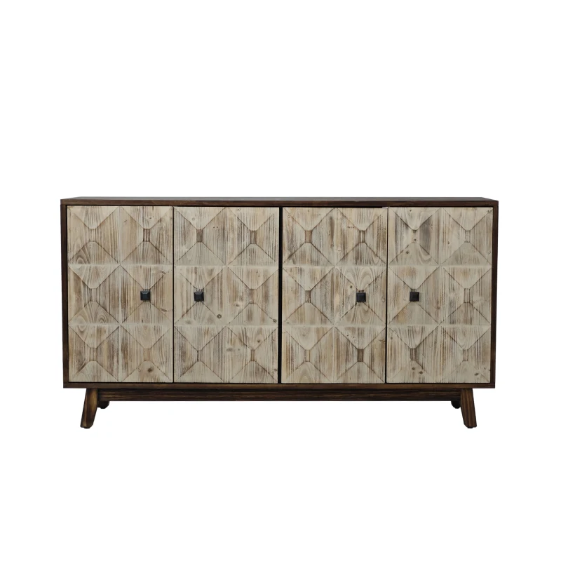 59.84" Vintage Sideboard, 4-Door Freestanding Storage Cabinet with Adjustable Shelves and Metal Handles for Living Room, Office, Bedroom, 59.84"L x 15.75"W x 32.09"H, Natural