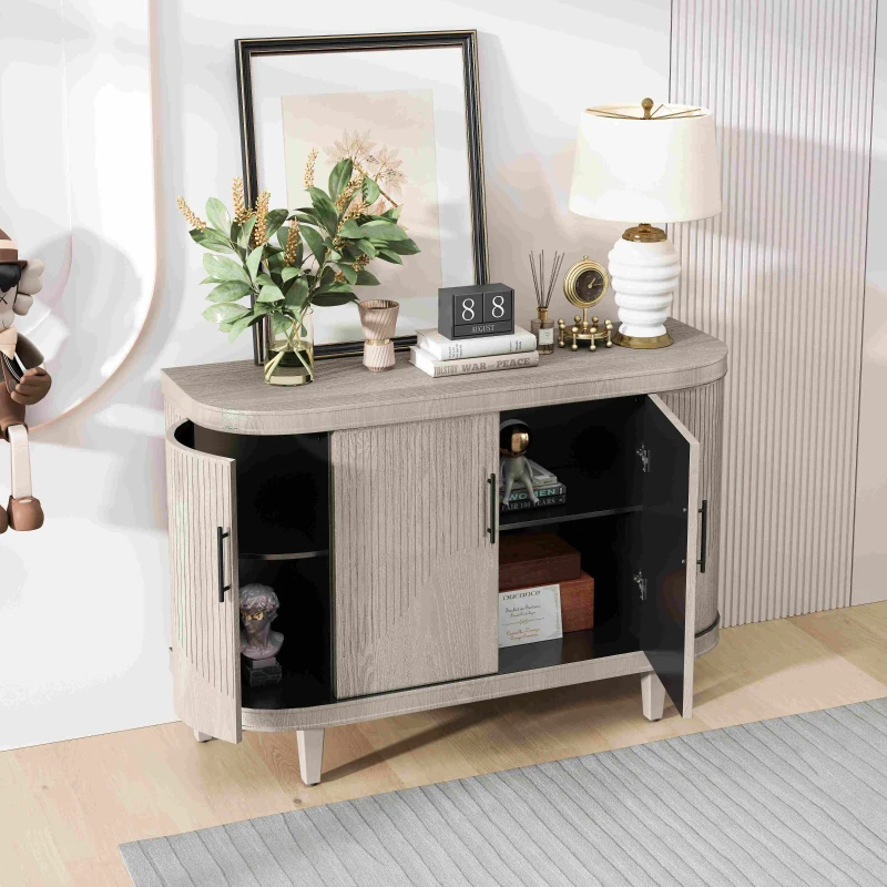 Modern Curved Sideboard, 47.2-Inch Decorative Storage Cabinet with 4 Doors and Adjustable Shelves for Living Room, Kitchen, Bedroom, Hallway, 47.24" x 15.75" x 32.28", Champagne