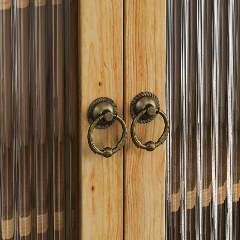 Vintage Double Door Wall Cabinet with Glass Doors, Three Tiers of Storage, and Towel Rack for Bathroom, Kitchen, Dining Room, 24.8", Natural