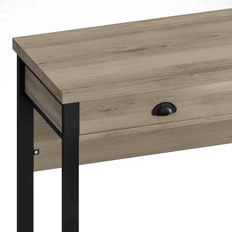 3-Drawer Long Dining Table Set with Power Outlets, Circular PU Stools, Easy Assemble, 60.24"L x 15.75"W x 35.43"H, Black