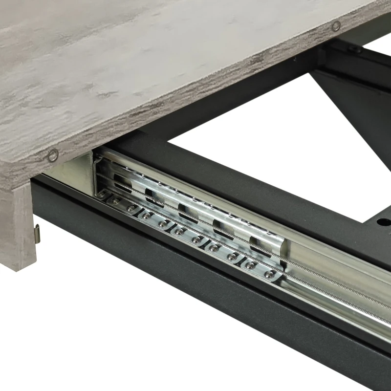 Retro Rectangular Stretch Dining Table with Storage Box, Gray Carole Top, Black Embossed Center Plate, Iron Cross Foot Base, 55.11"-70.86", Gray