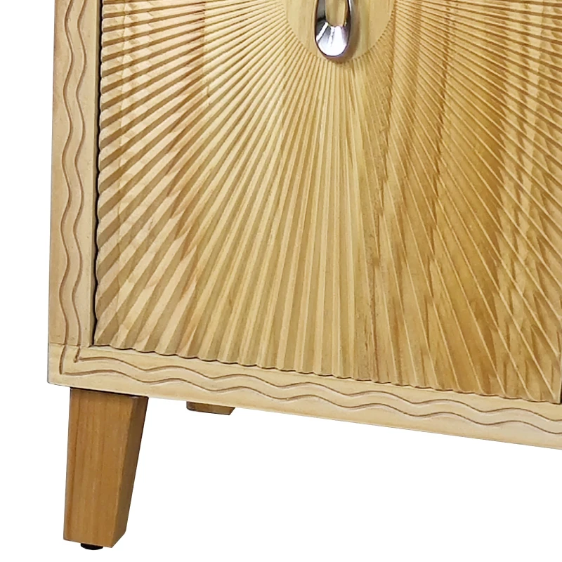 Vintage 4 Door Storage Cabinet, Carved Scatter Pattern Dining Sideboard, Large Buffet with Adjustable Shelves, Multifunctional Accent Cabinet, 59.84" x 15.75" x 31.89", Natural