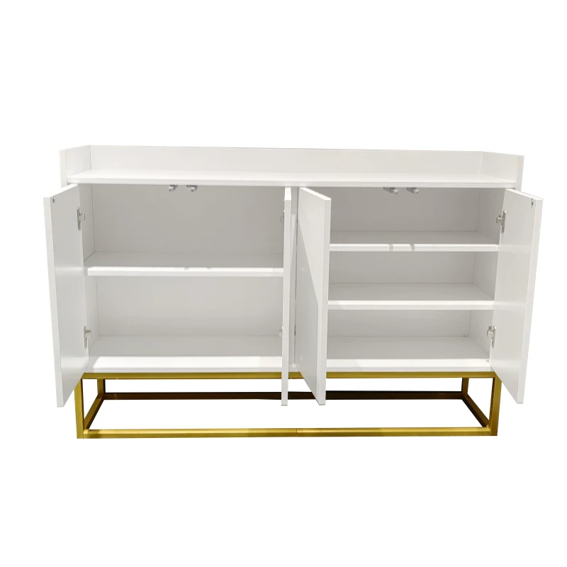 Stylish 4-Door Storage Cabinet with Square Metal Legs, Adjustable Shelf, and Particle Board Material, 47.24"L x 11.81"W x 31.69"H, White