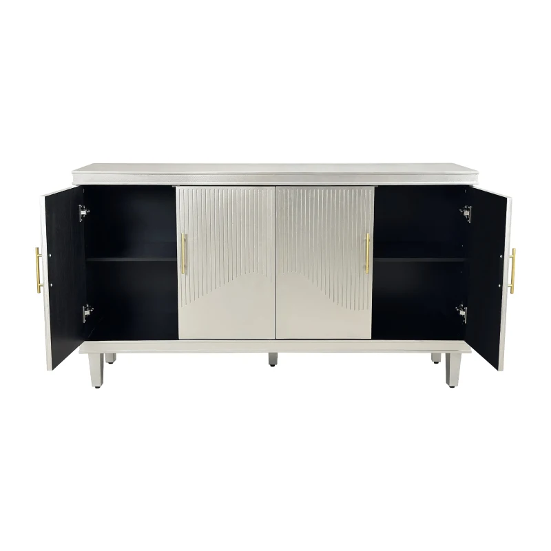 59.84'' Large 4-Door Cabinet, Solid Wood and MDF, Adjustable Shelves, 330 lbs Top Surface Capacity, 66 lbs Laminate Capacity, 59.84''L x 15.75''W x 32.28''H, Champagne