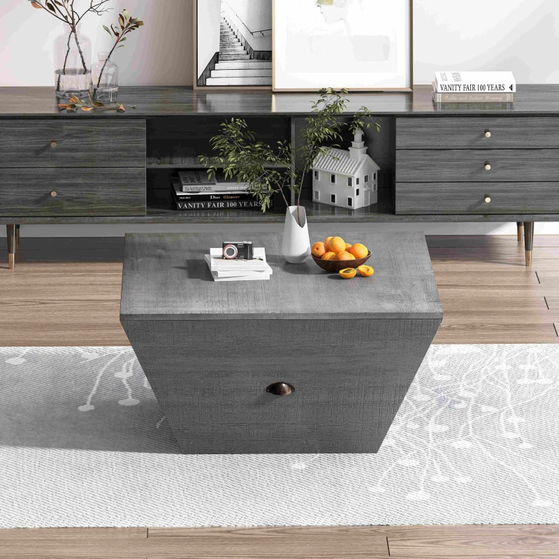 33.46" Ladder-Shaped Coffee Table with Drawer, High-Quality MDF, 200 lbs Load Capacity, Easy Assembly, 33.46"L x 33.46"W x 16.93"H, Gray