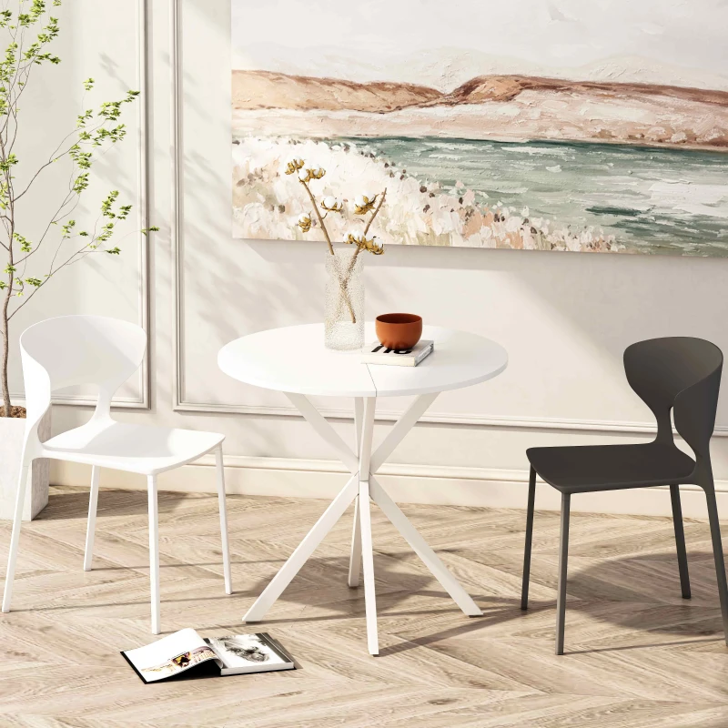 31.5'' Modern Round Dining Table with Crossed Legs, Two Piece Detachable Table Top, Matte Finish Iron Legs, Easy Assembly and Maintenance, White