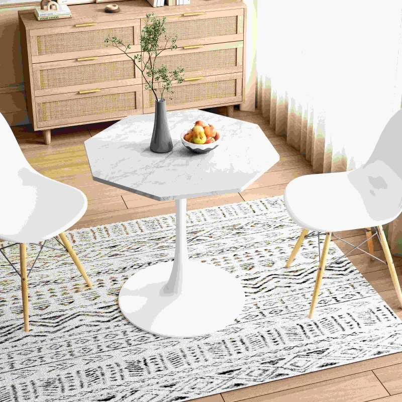 31.5" Modern Octagonal Coffee Table with Printed White Marble Table Top, Metal Base, Easy Assembly, and 220 lbs Weight Capacity, White Marble