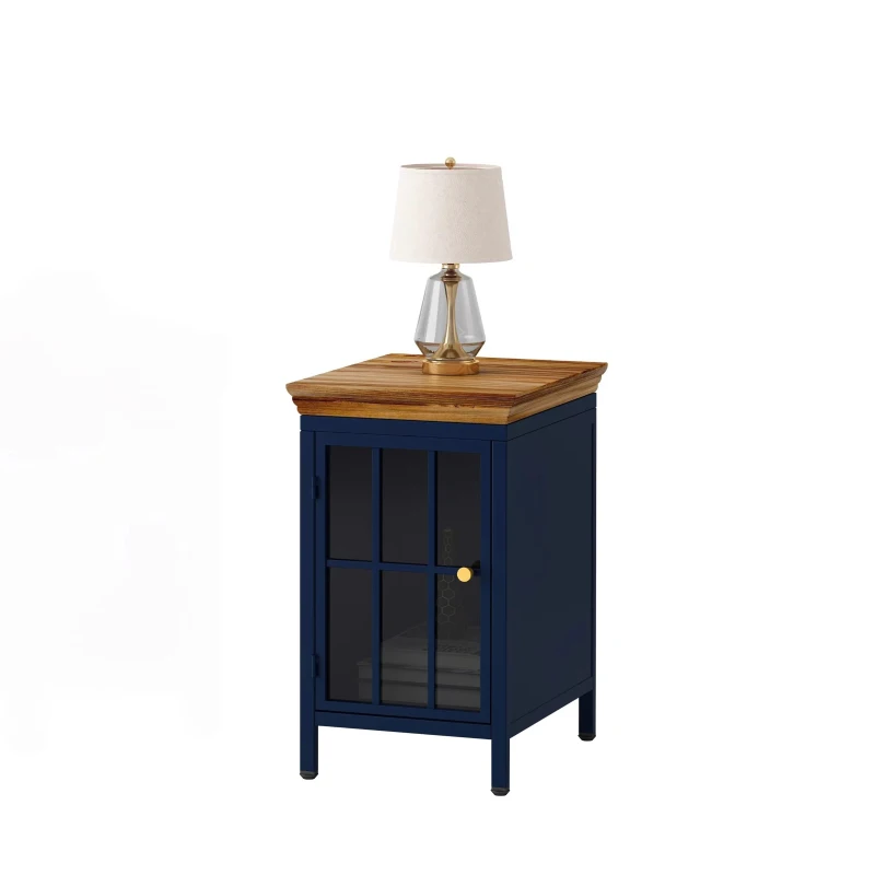 Nightstand with Storage Cabinet & Solid Wood Tabletop, Bedside Table, Sofa Side Coffee Table for Bedroom and Living Room, 12.2"L x 15.75"W x 20.08"H, Blue