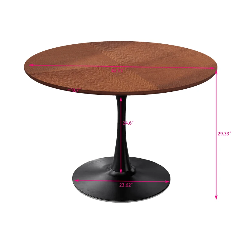 42" Modern Round Dining Table with Printed Oak Grain Table Top, Metal Base, Sturdy and Durable, Easy Assembly and Maintenance, Oak