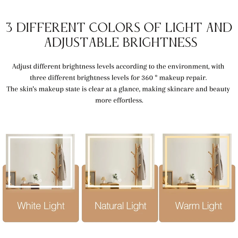 Dressing Table with Flip Top LED Mirror, Vanity Table with Storage, Removable Upholstered Stool, 3 Lighting Modes, 23.62" x 15.75" x 62.99", Black