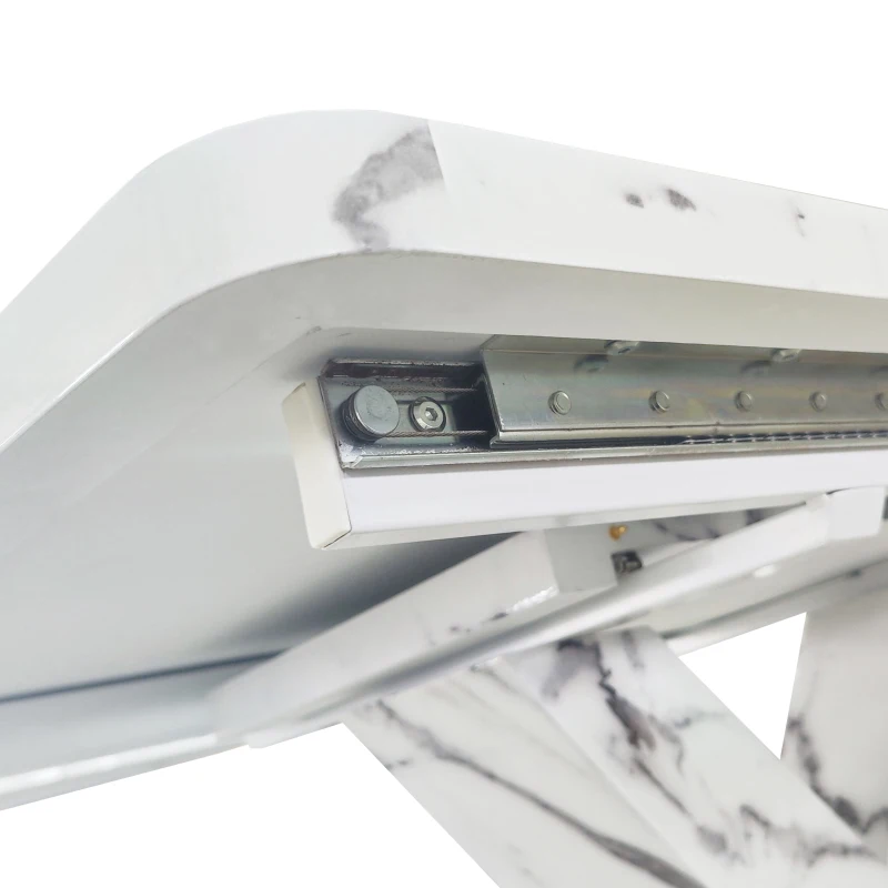 Modern Square Dining Table, Stretchable Printed White Marble Table Top, MDF X-Shape Table Leg with Metal Base, 62.99"L x 31.5"W x 30.12"H, White