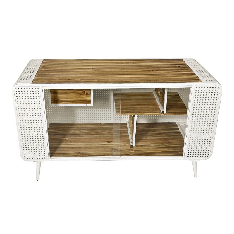 Spacious Cat House with Tempered Glass, Modern Style, Sturdy Fir Wood and Iron Frame, 55.12"L x 22.83"W x 29.92"H, White