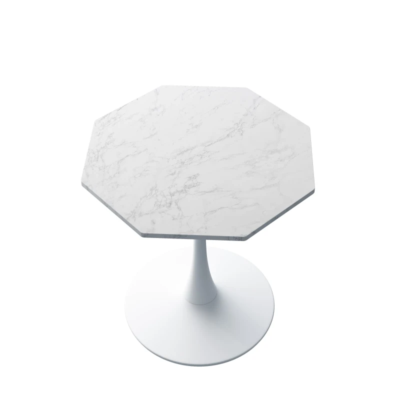 31.5" Modern Octagonal Coffee Table with Printed White Marble Table Top, Metal Base, Easy Assembly, and 220 lbs Weight Capacity, White Marble
