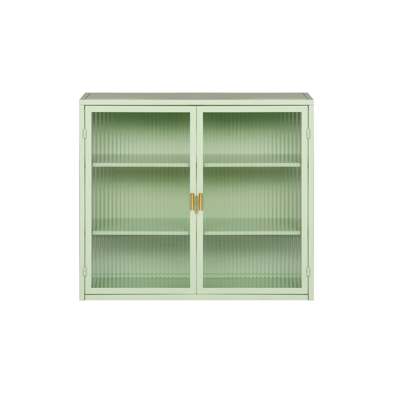 27.56" Glass Doors Modern Two-Door Wall Cabinet with Three-Tier Storage for Entryway, Living Room, Bathroom, Dining Room, Mint Green