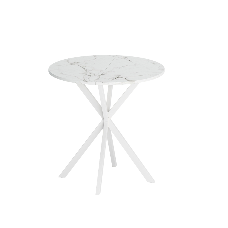 31.5'' Modern Cross Leg Round Dining Table, White Marble Top, Two Piece Removable Top, Matte Finish Iron Legs, Easy Assembly, White