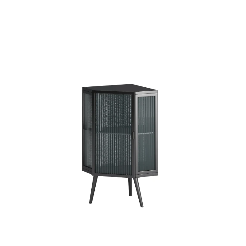 22.25" Floor Corner Cabinet with Tempered Glass Door & Storage Shelves for Bathroom, Living Room, Bedroom, Easy Assembly, 31.5" H, Black