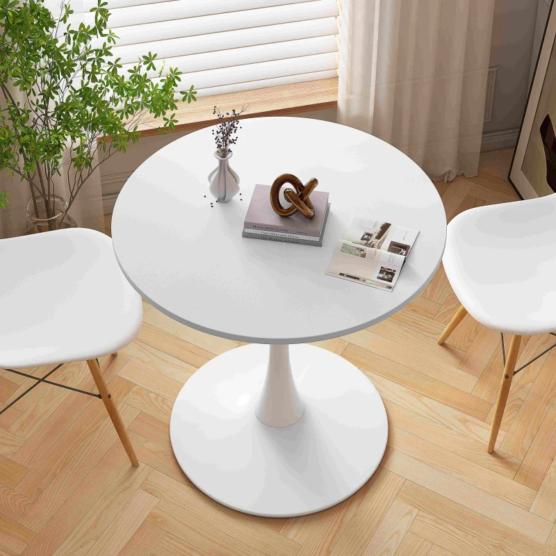 32" Modern Round Dining Table with MDF Top and Metal Base, Sturdy and Easy to Assemble, 220 lbs Weight Capacity, White
